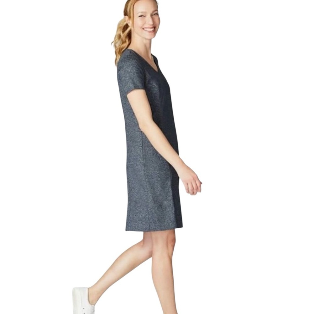 J JILL | NWOT FIT MARLED V-NECK DRESS BLACK & GRAY POCKETS | SMALL - Picture 12 of 13